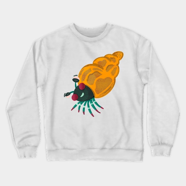 Happy Little Hermit Crab on Green Background Crewneck Sweatshirt by Ipoole